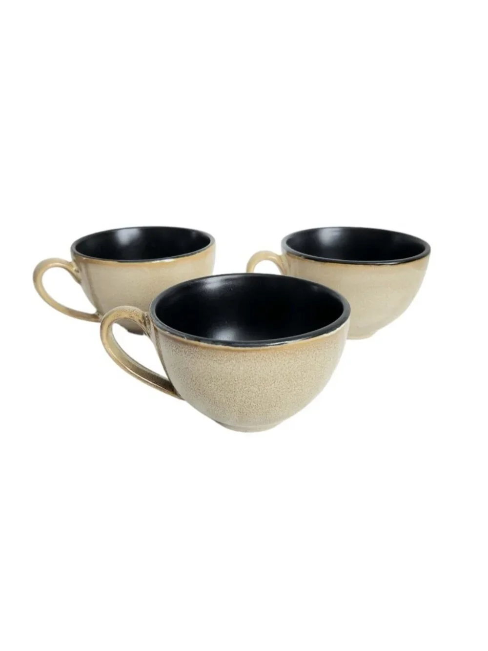 Set Of 3 Pier 1 Kioko Tea Coffee Cup and Saucers Tan Black Interior Boho Cottage